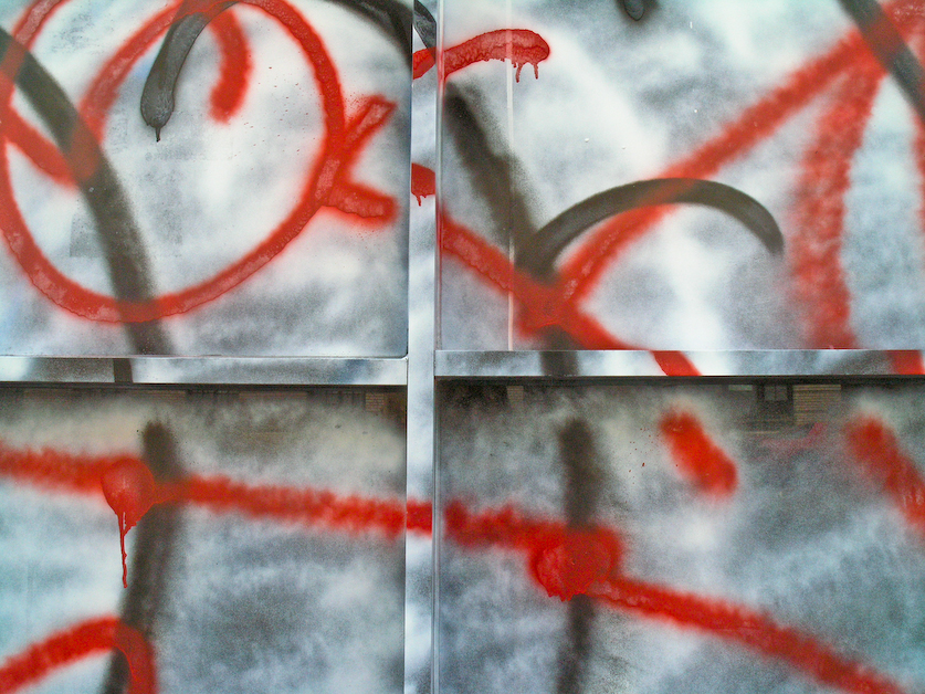 red cross, citi wallz series, by Naomi Pitcairn